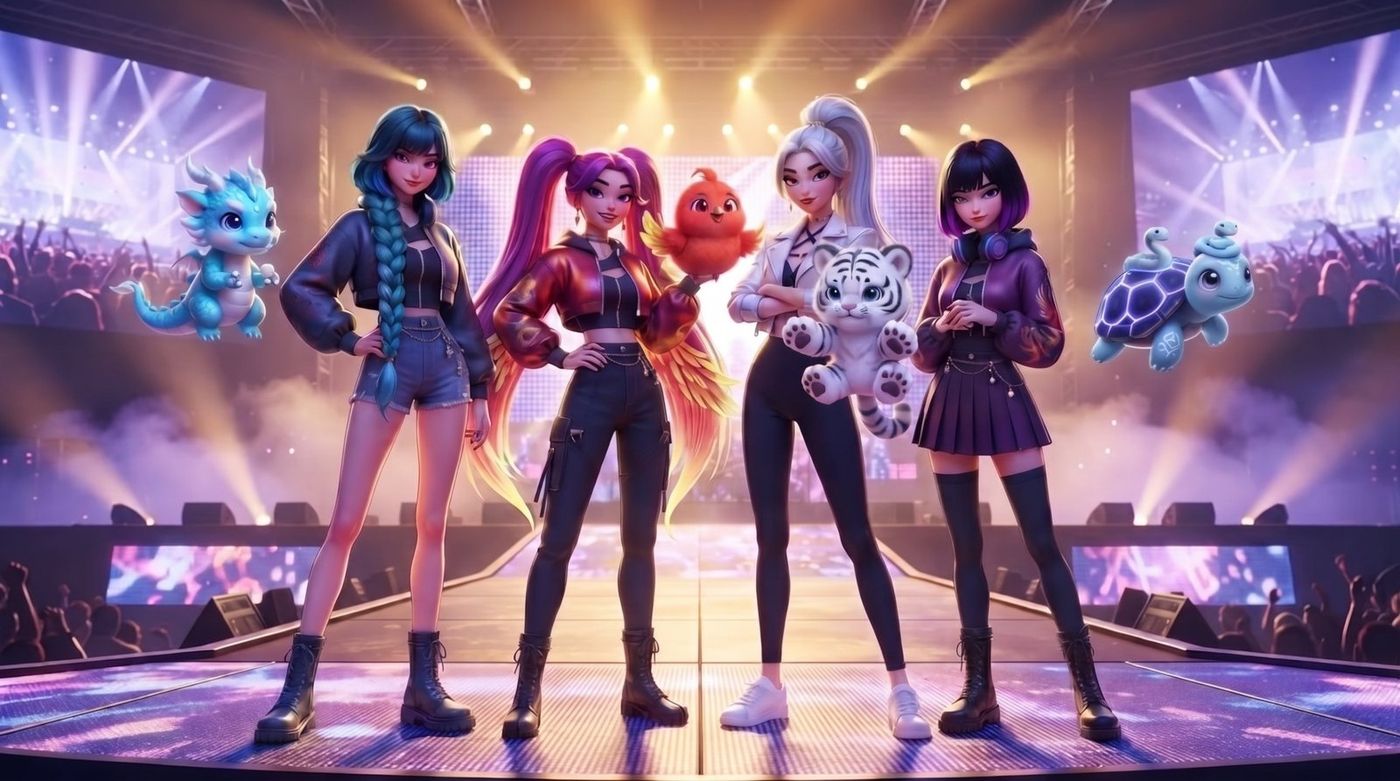 SHIN4 on a concert stage: SKYE with Ryu, SUZU with Pippi, KIRA with Shiro and ONYX with Kame